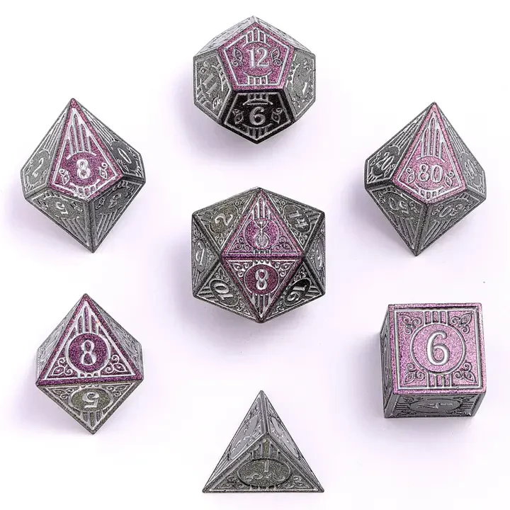 BARD CLASS METAL RPG DICE: PURPLE & SILVER