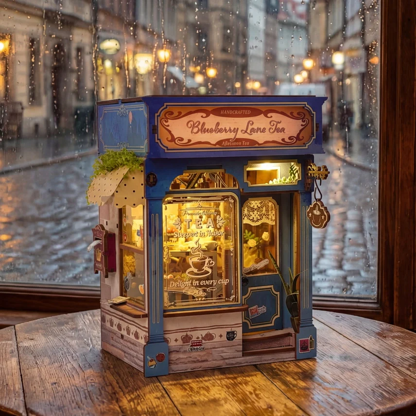 BLUEBERRY LANE TEA 3-D WOODEN MINIATURE BOOK NOOK KIT