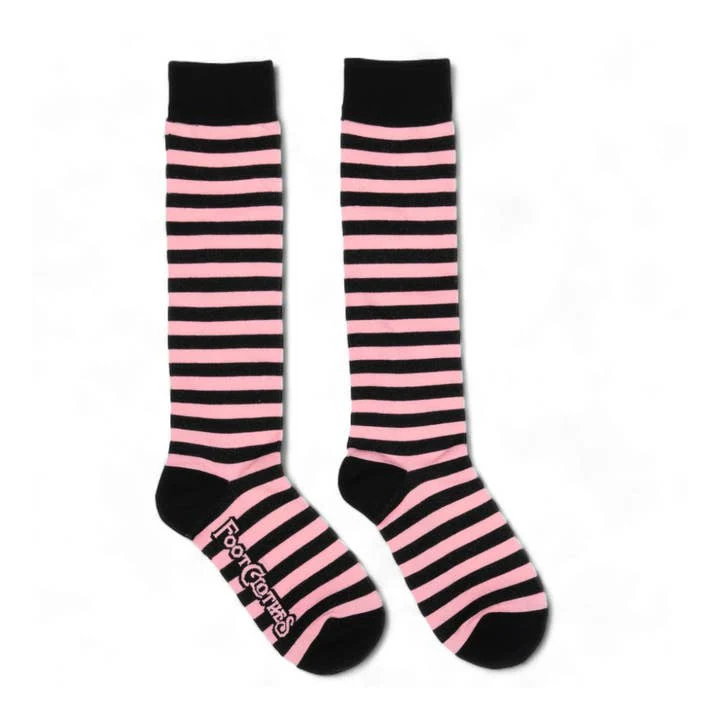 BUBBLEGUM AND BLACK STRIPES KNEE SOCKS BY FOOTCLOTHES - Image 2