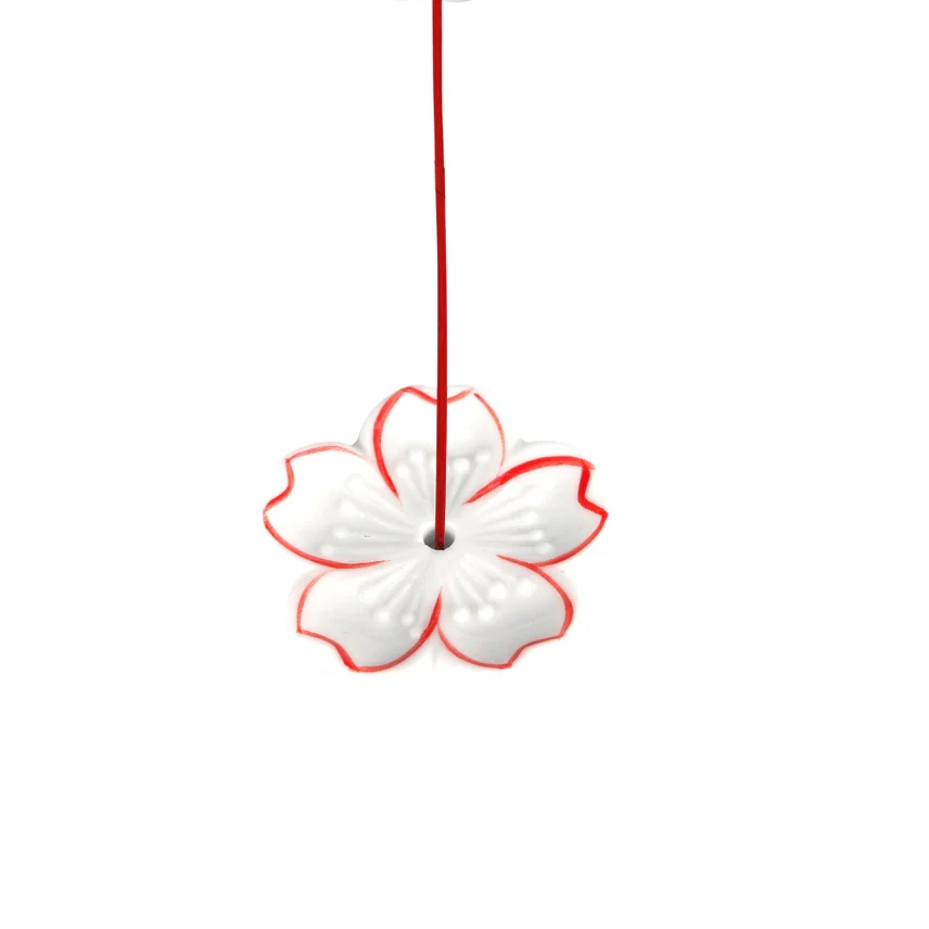 CHERRY BLOSSOM INCENSE HOLDER WHITE WITH RED OUTLINE