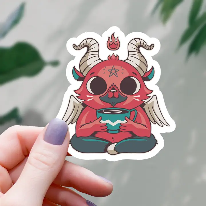 CHIBI BAPHOMET WITHY COFFEE STICKER