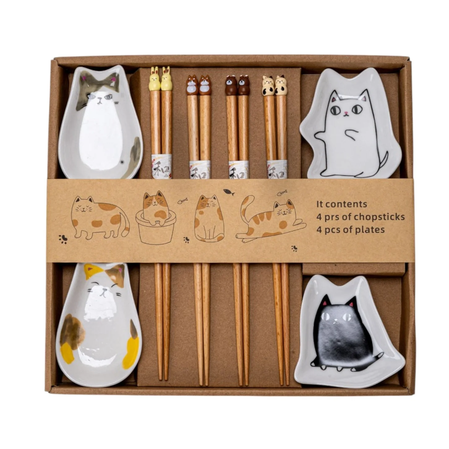 CUTE CATS CHOPSTICKS AND SAUCE DISH SET