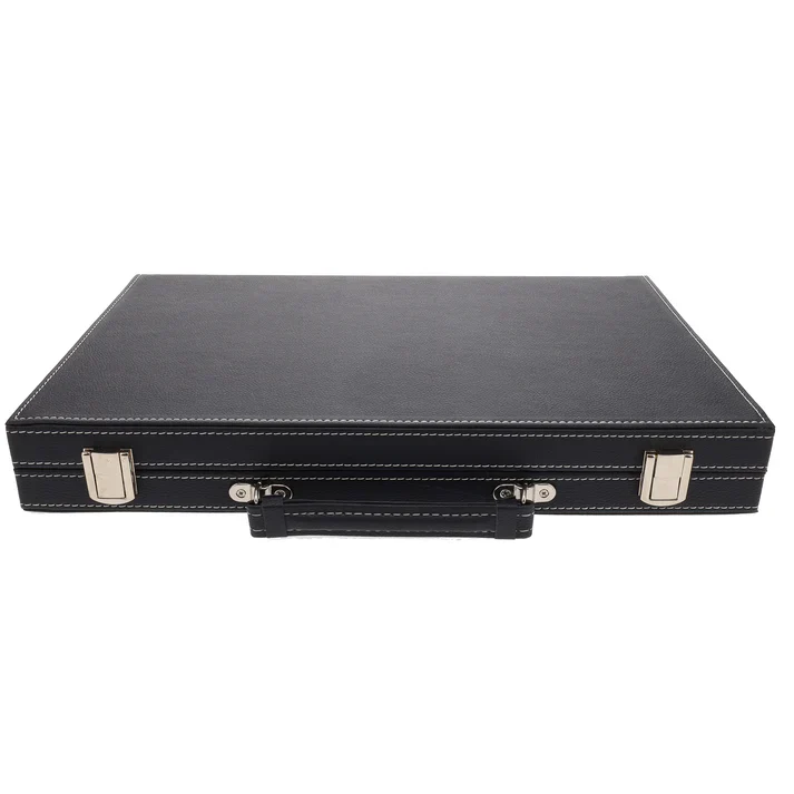 ELEGANT BLACK LEATHERETTE BACKGAMMON 14.75" X 9.75" - Image 3
