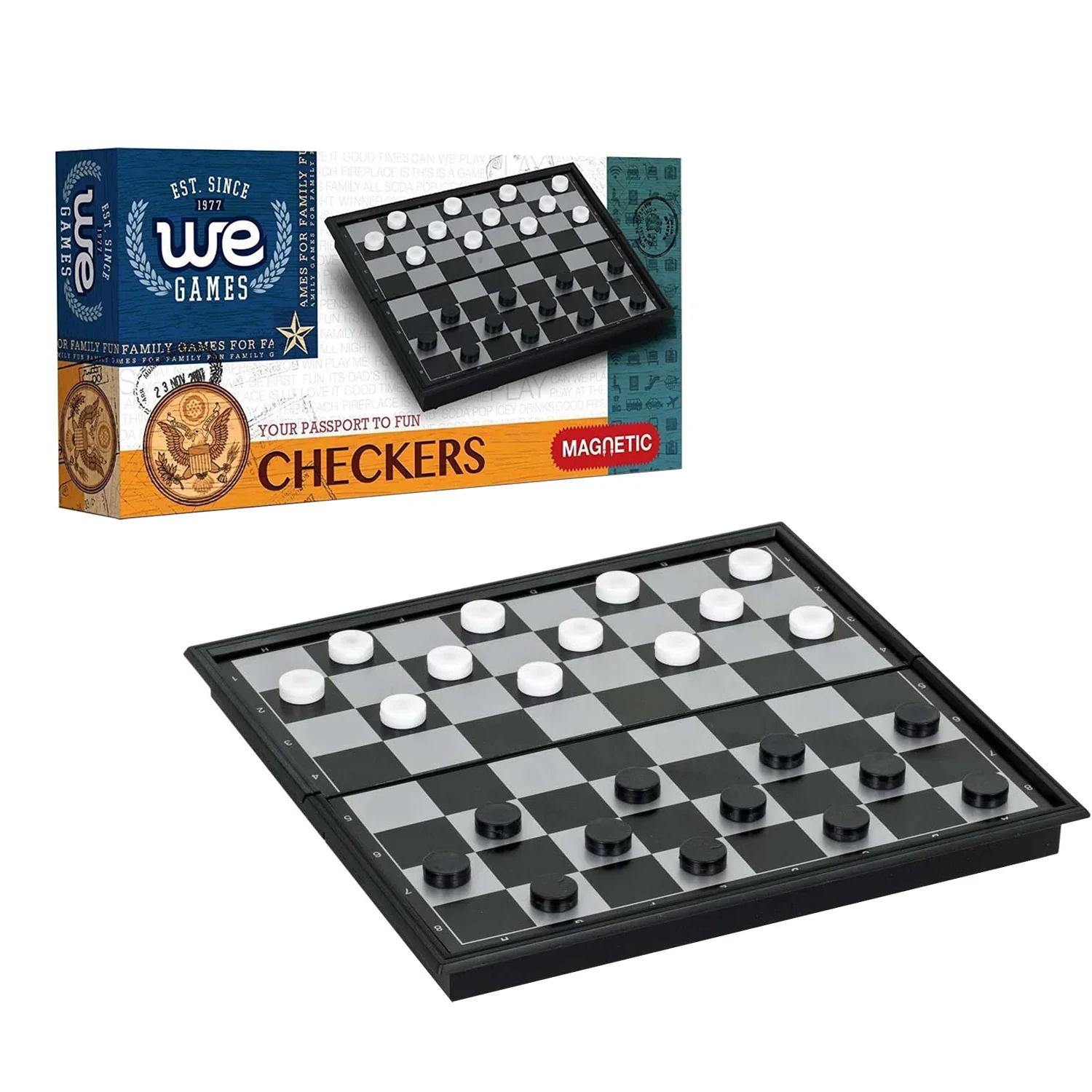FOLDABLE TRAVEL MAGNETIC CHECKERS SET 8"