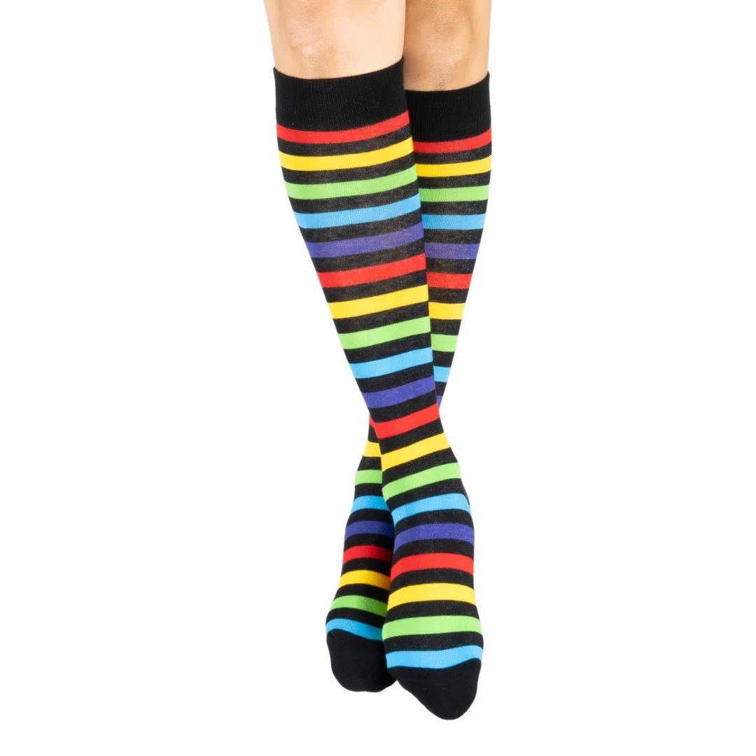RADIANT RAINBOW STRIPES KNEE SOCKS BY FOOTCLOTHES - Image 2
