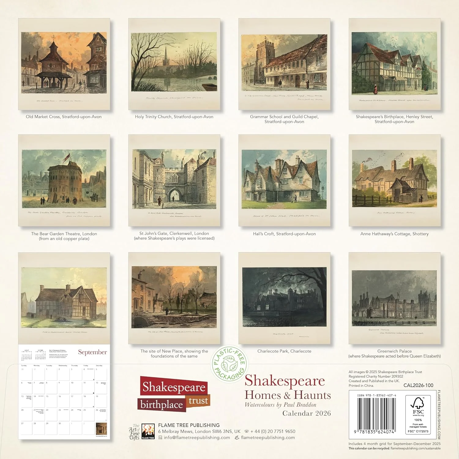 SHAKESPEARE: HOMES AND HAUNTS WALL CALENDAR 2026 - Image 2