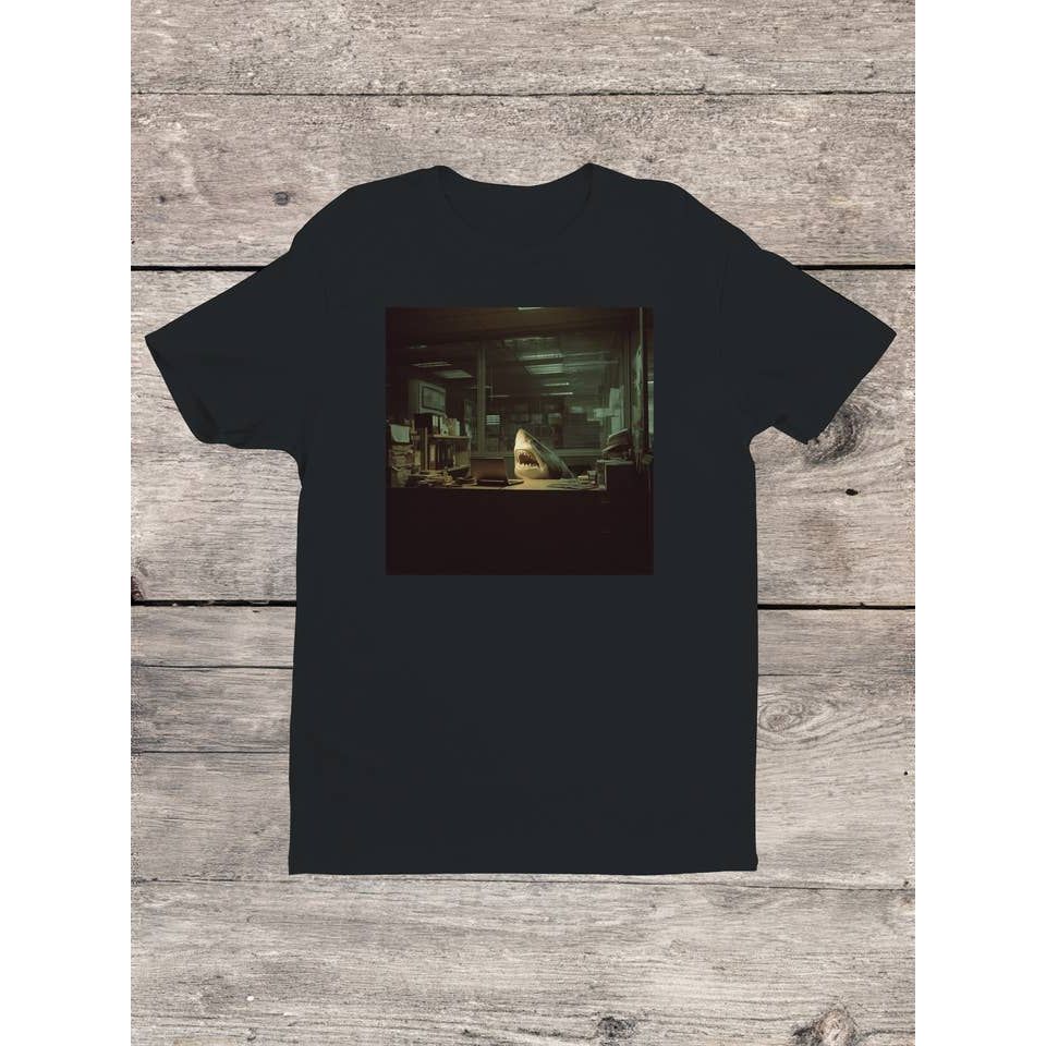 SHARK IN THE OFFICE AT NIGHT T-SHIRT