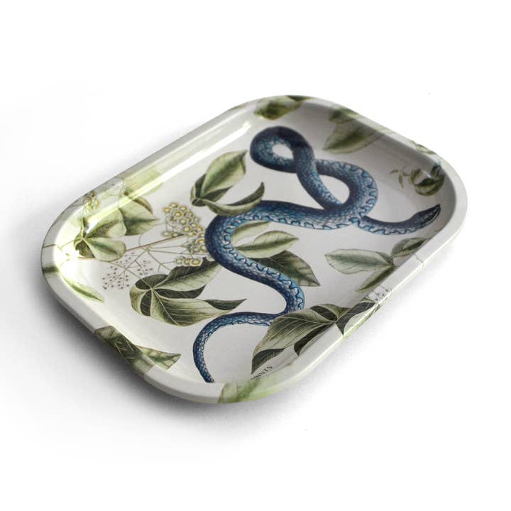 SMALL METAL VINTAGE BLUE SNAKE TRINKET TRAY - Image 2