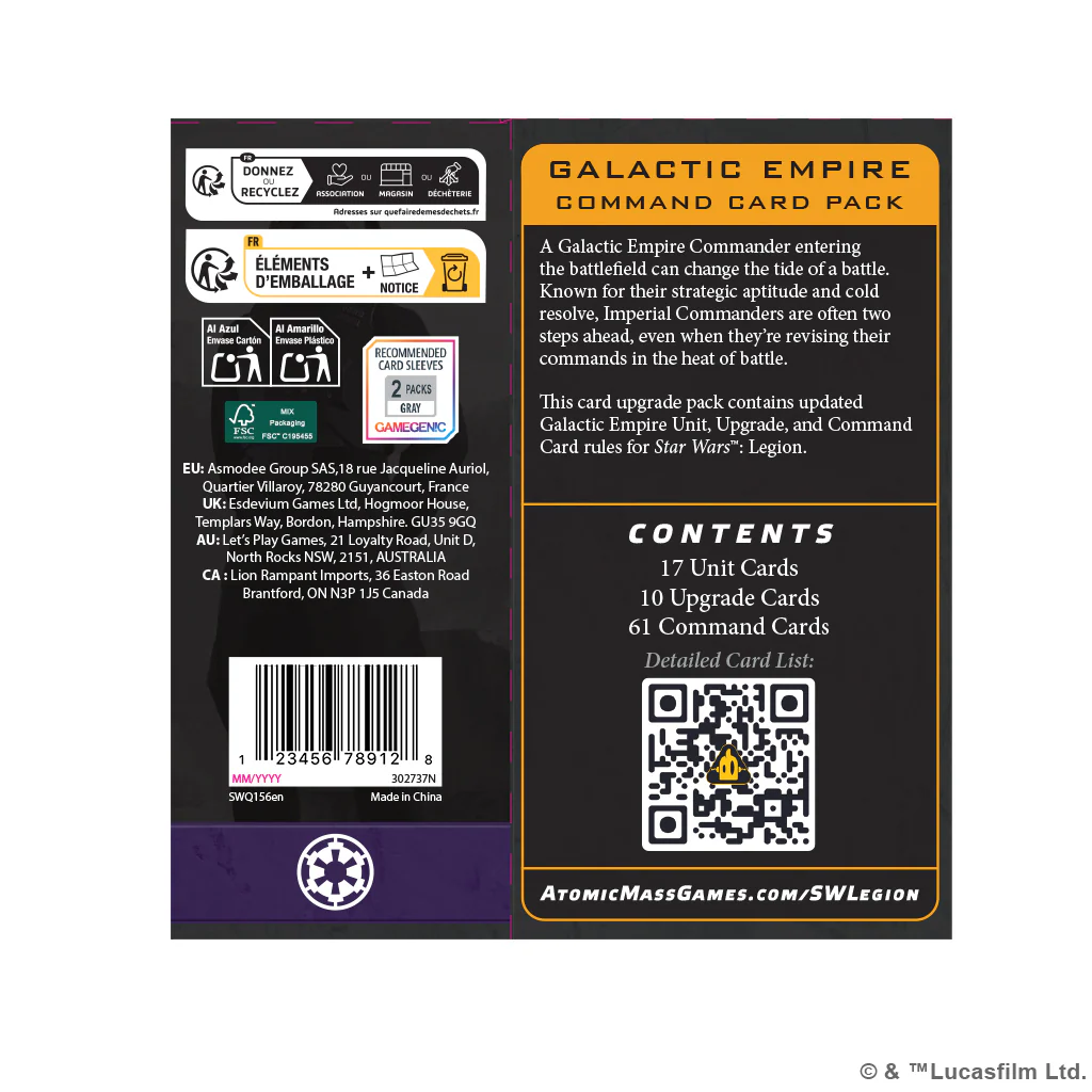 STAR WARS LEGION: GALACTIC EMPIRE COMMAND CARD PACK - Image 2
