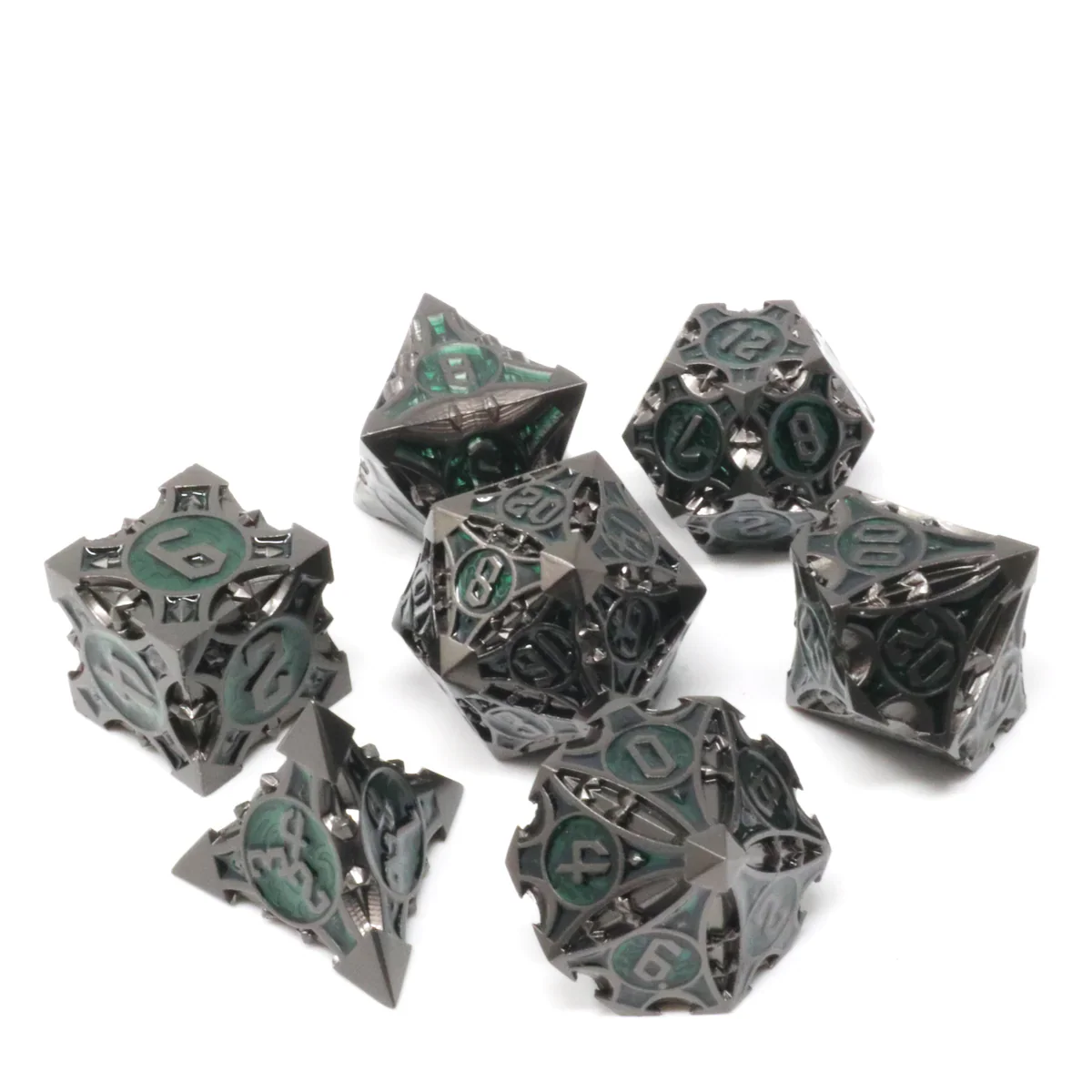 VAULTRUNNER BLACK/GREEN RPG METAL DICE SET
